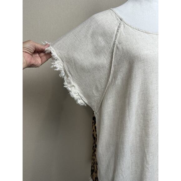 Umgee USA Women's Sz 2XL Tunic Top Tan Front Animal Print Back Boho Fringe Trim - Picture 4 of 14